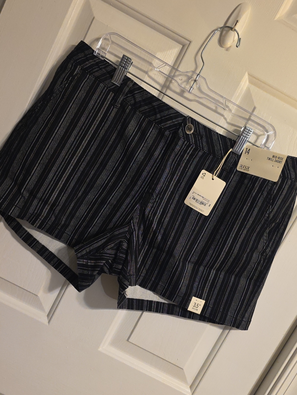 NWT a.n.a Black and Multi-colored Striped Mid-Rise Twill Shorts